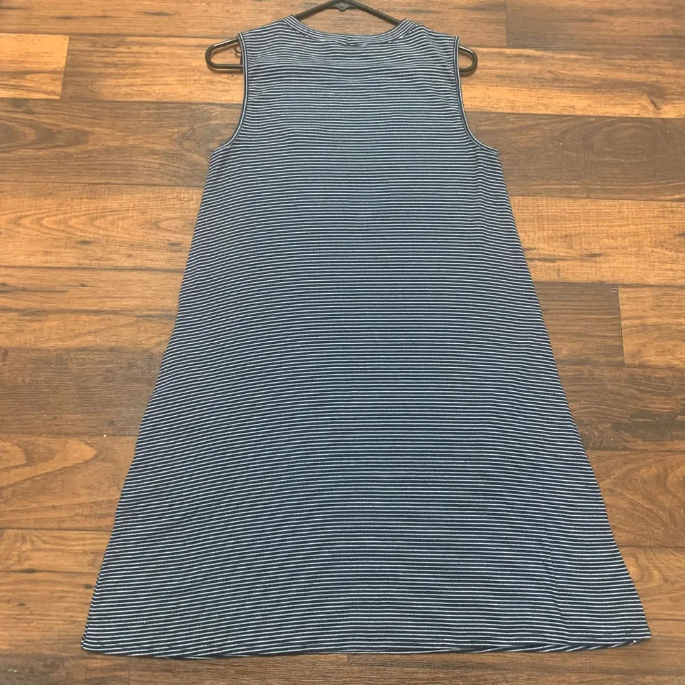 AB Studio Women's Sleeveless Navy/White Striped Stretch Dress Sz L Side Pockets
